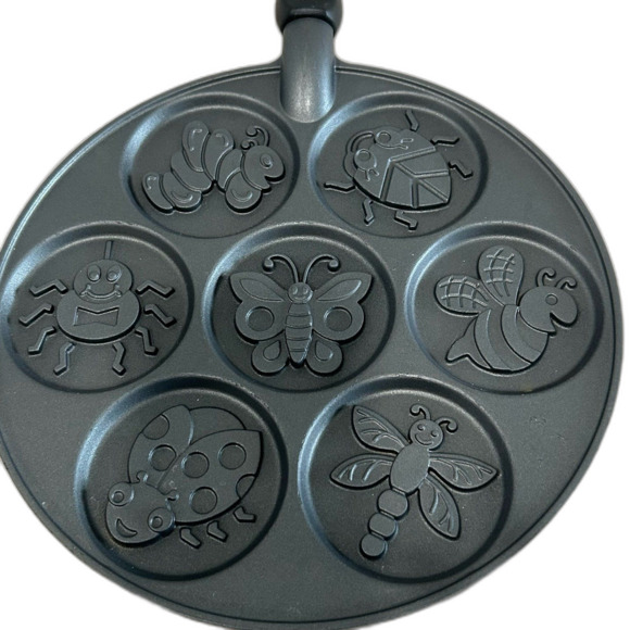 Nordic Ware Mini Pancake Pan 10in Cast Aluminum Insect Bugs Pattern 7 Cavity - Picture 10 of 10